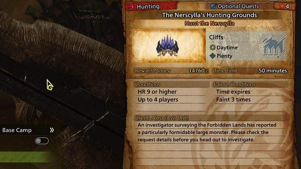 Pick The Nerscylla's Hunting Grounds Quest to Farm Monster Broth