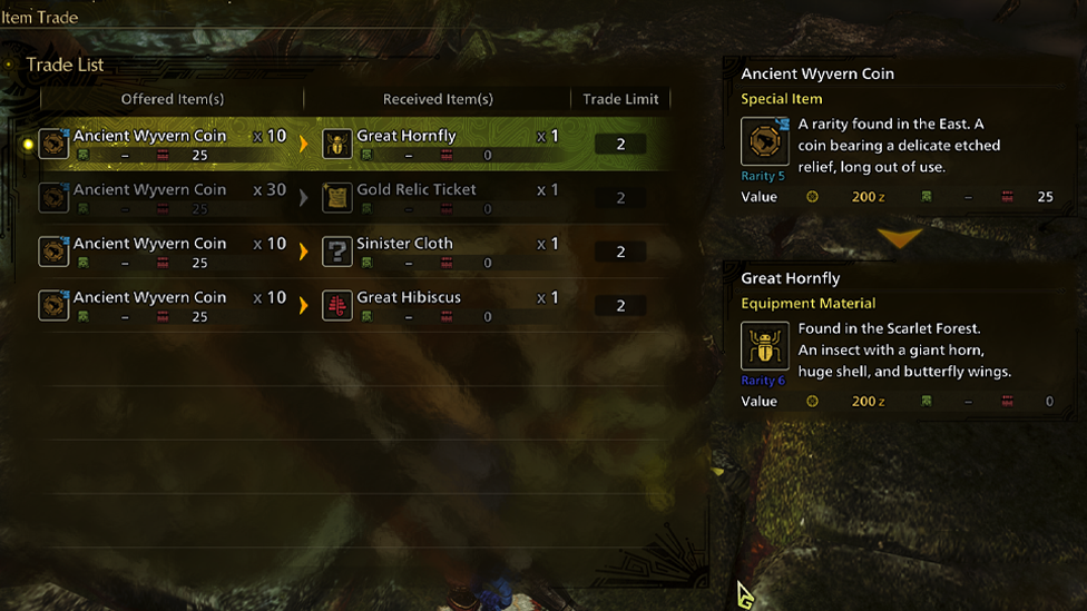 Great Hornfly Can Be Traded For Ancient Wyvern Coin