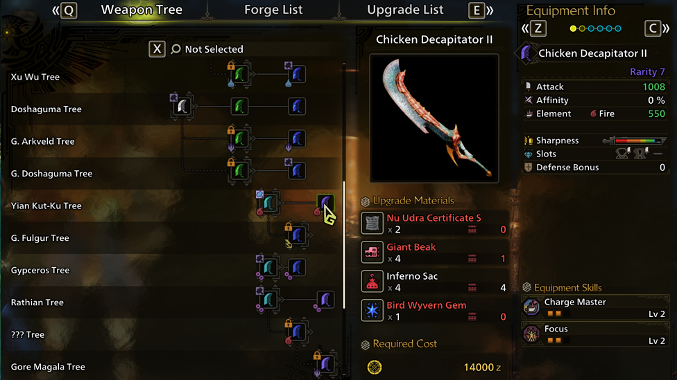 Using Giant Beak For Weapon Upgrades