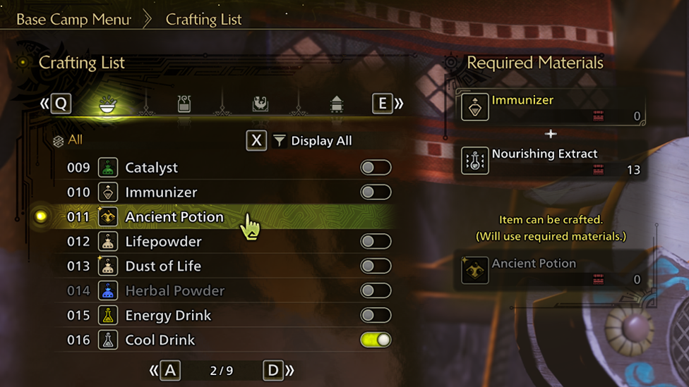 Crafting Ancient Potion