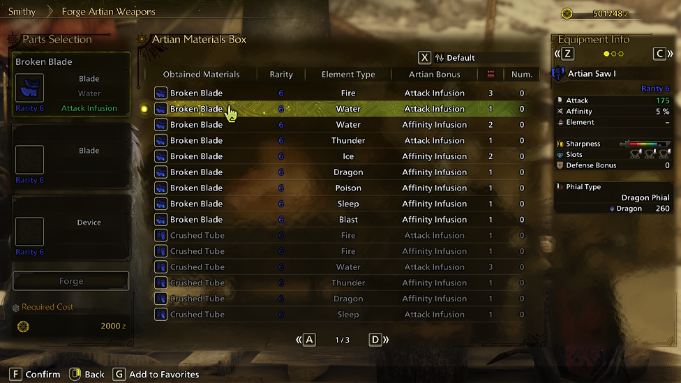 Crafting Artian Weapon