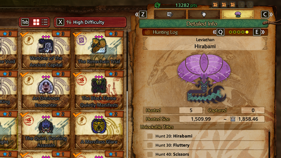 Titles Earned From Hirabami Hunts