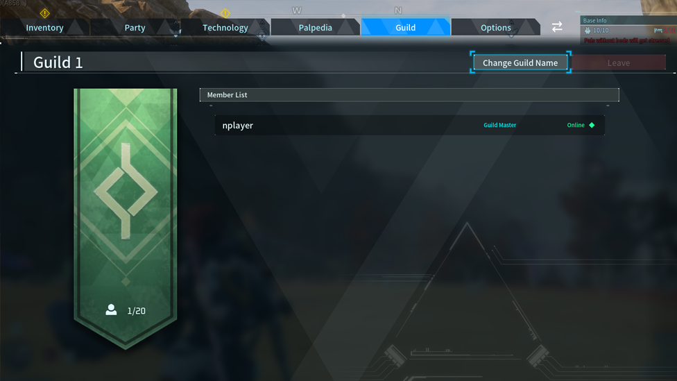 Guild UI in Palworld