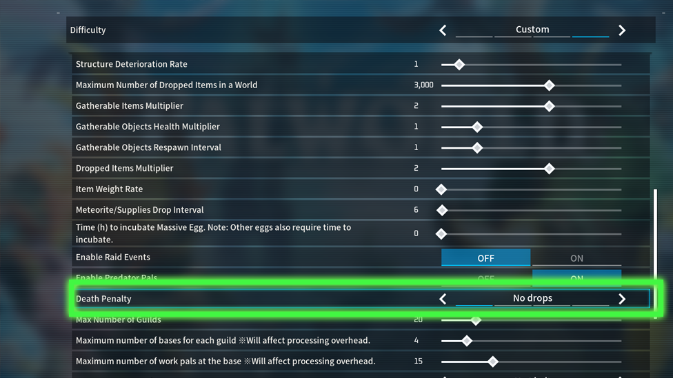 Turning Off the Death Penalty Settings in Palworld