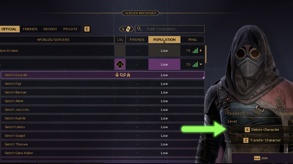 Delete Character Permanently Button
