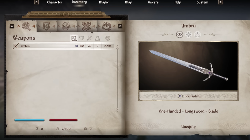 Umbra Sword in Oblivion Remastered