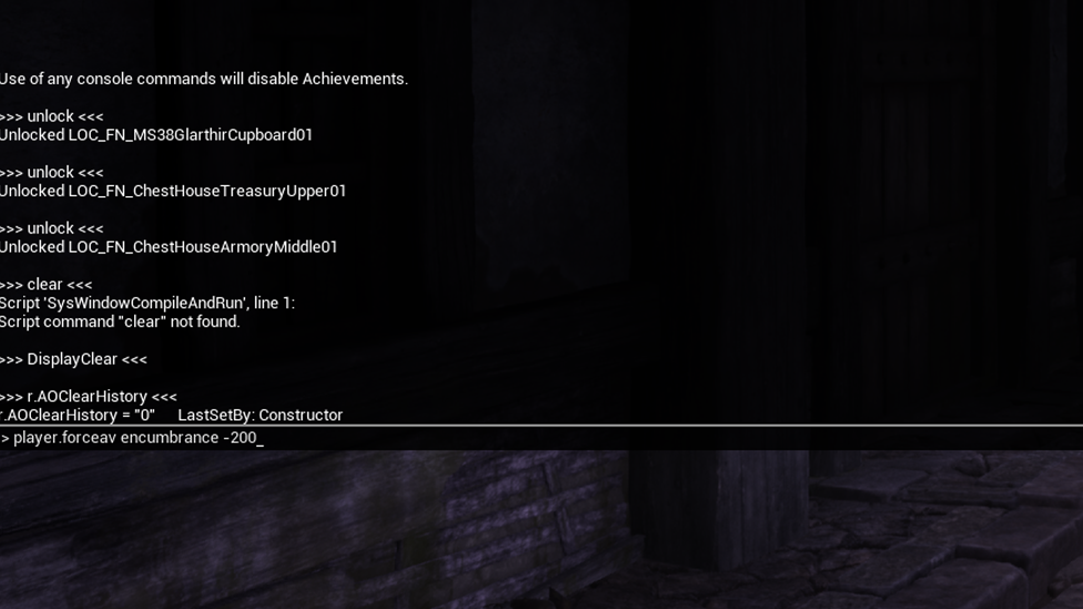 Console Command to Increase Encumbrance
