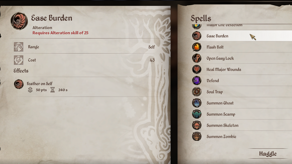 Buying Feather Spell in Oblivion Remastered