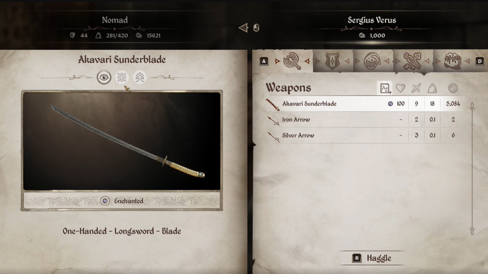 Akavari Sunderblade Bought from Sergius