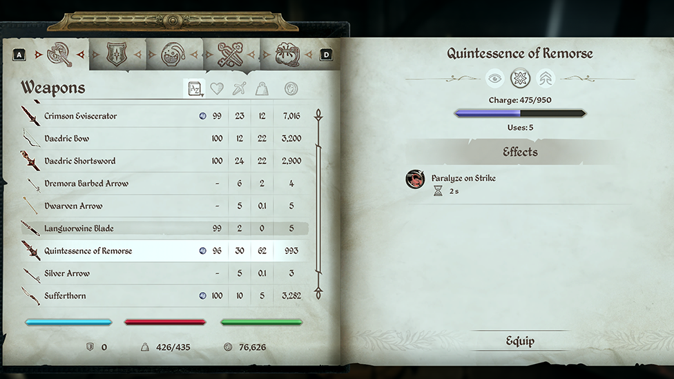 Paralysis Weapon Enchantment