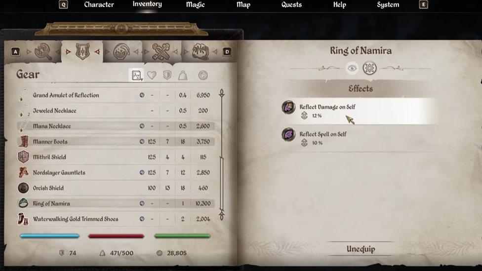 Ring of Namira Effects and Stats