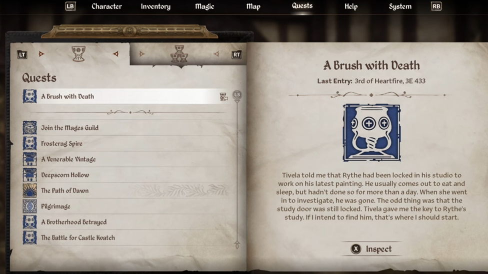 Starting the quest A Brush With Death