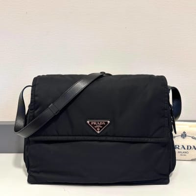 Prada Re-Nylon Vitello Padded Medium Flap Black 
