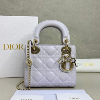 Dior Lady Dior Mini Lambskin Light Purple Lghw 