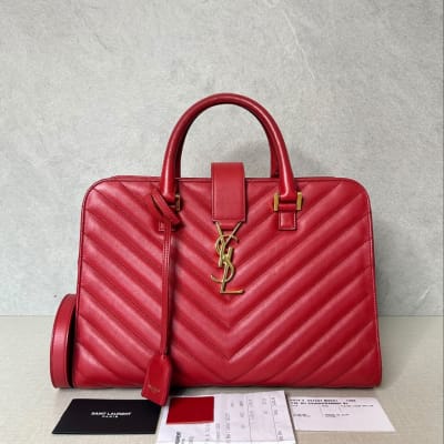 Yves Saint Laurent (YSL) Chevron Totebag Cabas Red Ghw 
