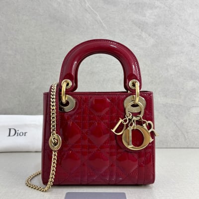 Dior Lady Dior Mini Red Patent Ghw 