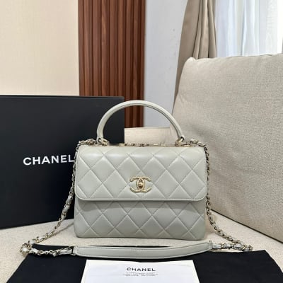 Chanel CC Trendy Top Handle Grey Lambskin Ghw 