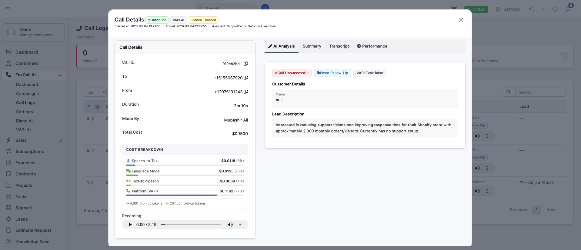 FexCall – Smart AI Call Assistant & Lead Automation Module for Perfex CRM