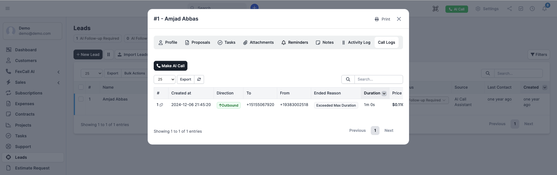 FexCall – Smart AI Call Assistant & Lead Automation Module for Perfex CRM