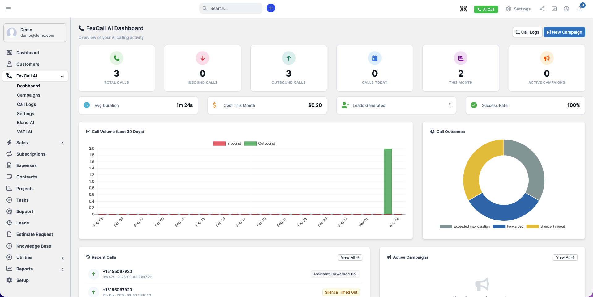 FexCall – Smart AI Call Assistant & Lead Automation Module for Perfex CRM