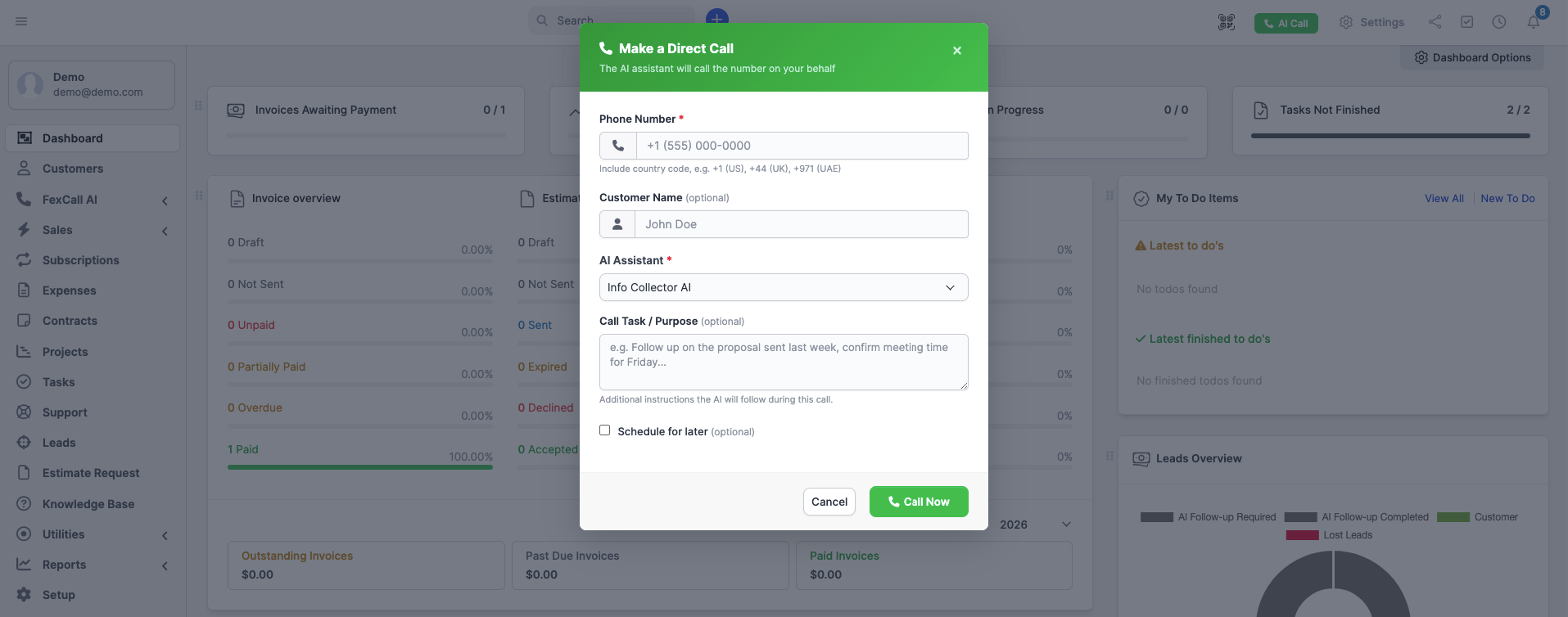 FexCall – Smart AI Call Assistant & Lead Automation Module for Perfex CRM