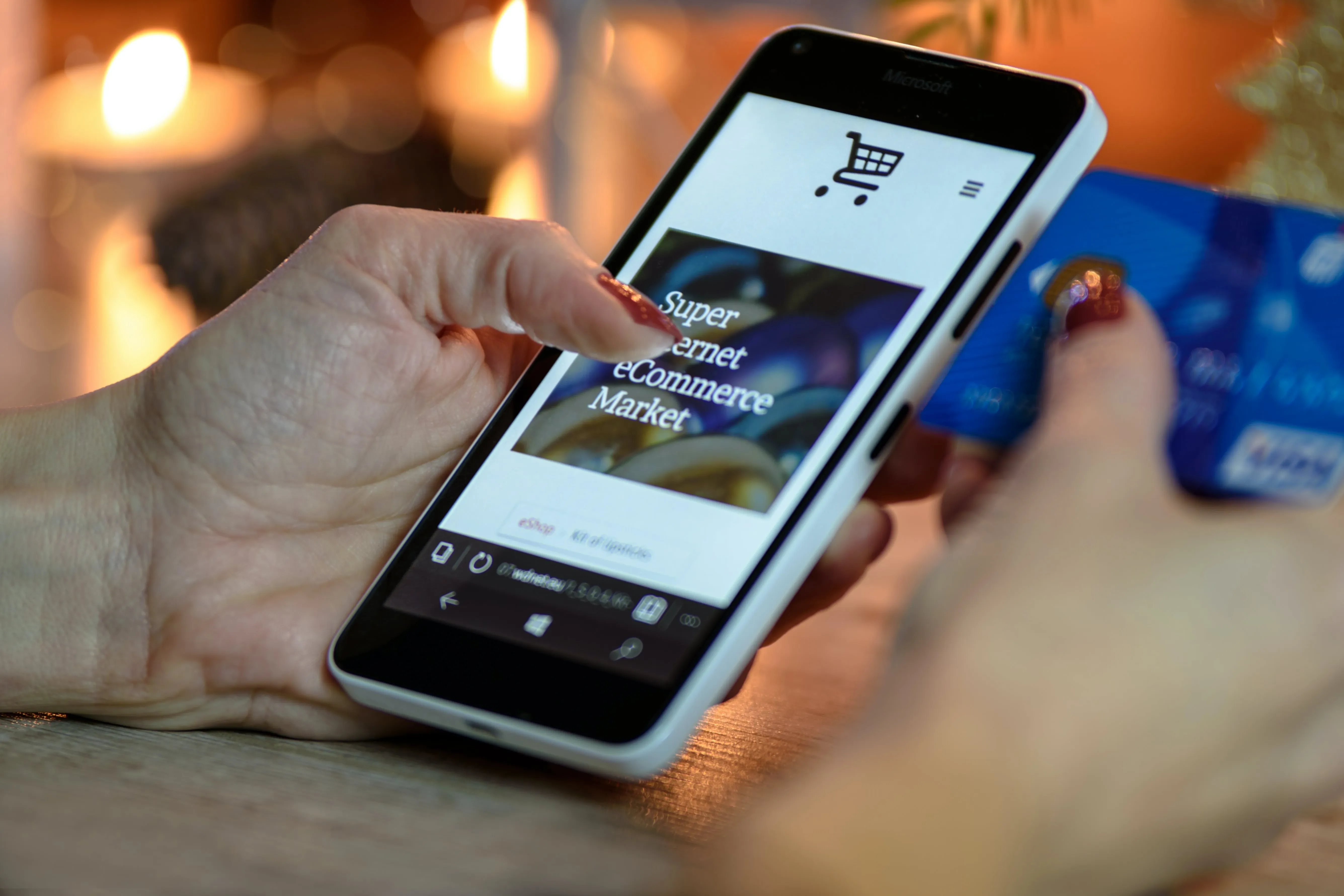 Someone is shopping online using a smartphone