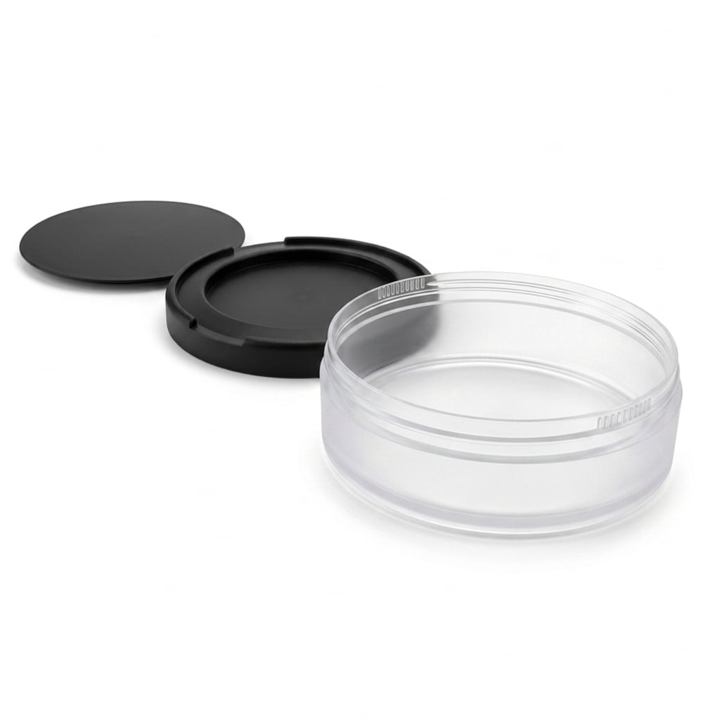 Child-resistant empty plastic snus cans in black and white finishes arranged for brand comparison