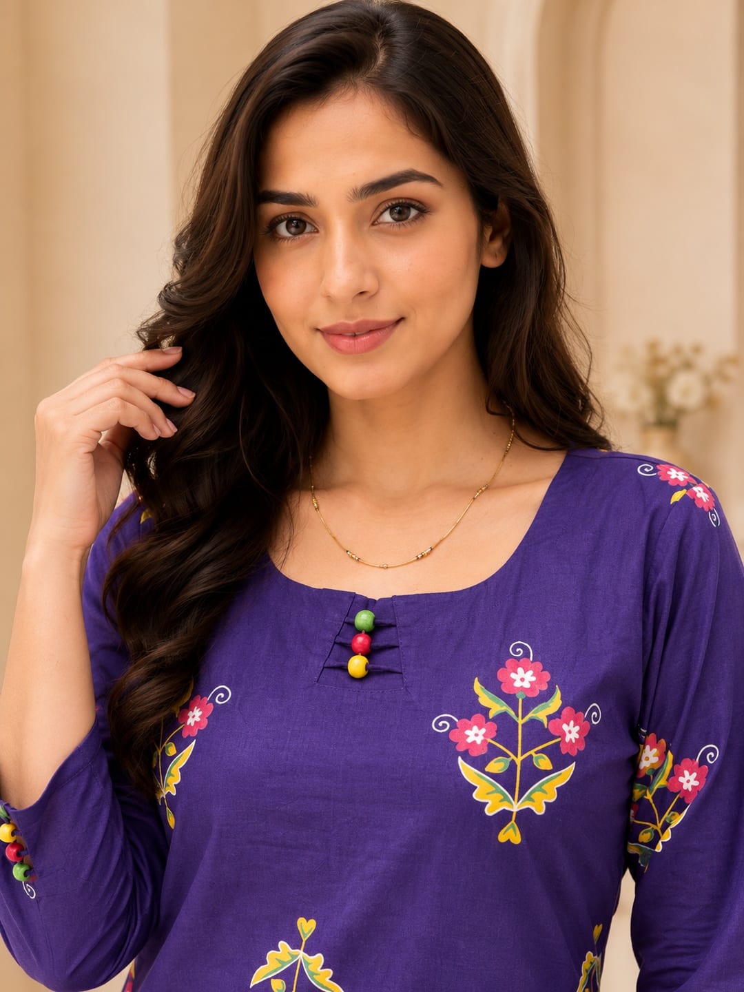 Women Purple Floral Printed Kurta Set with Dupatta - View 0