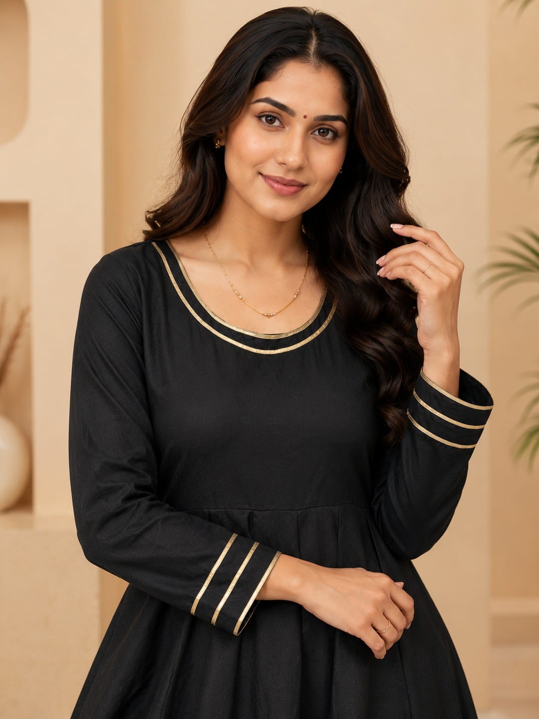 Women Black Ethnic Motifs Printed Anarkali Kurta with Palazzos & Dupatta - View 0