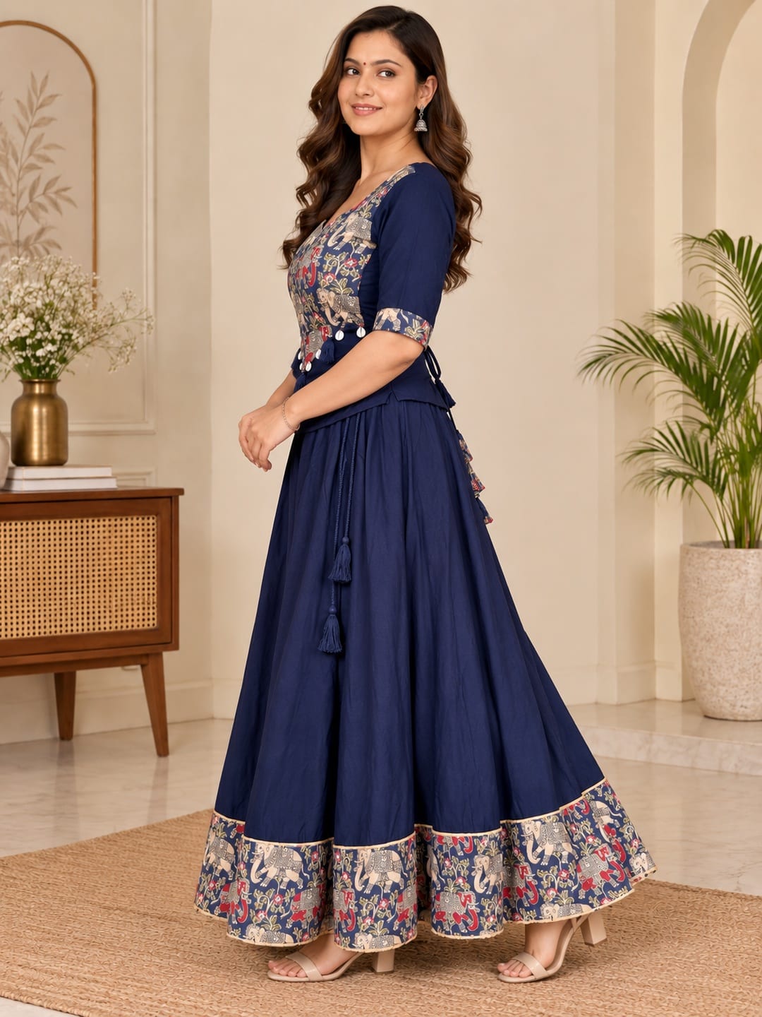Rajsi Grace Navy Blue Flared Coord Set - View 2