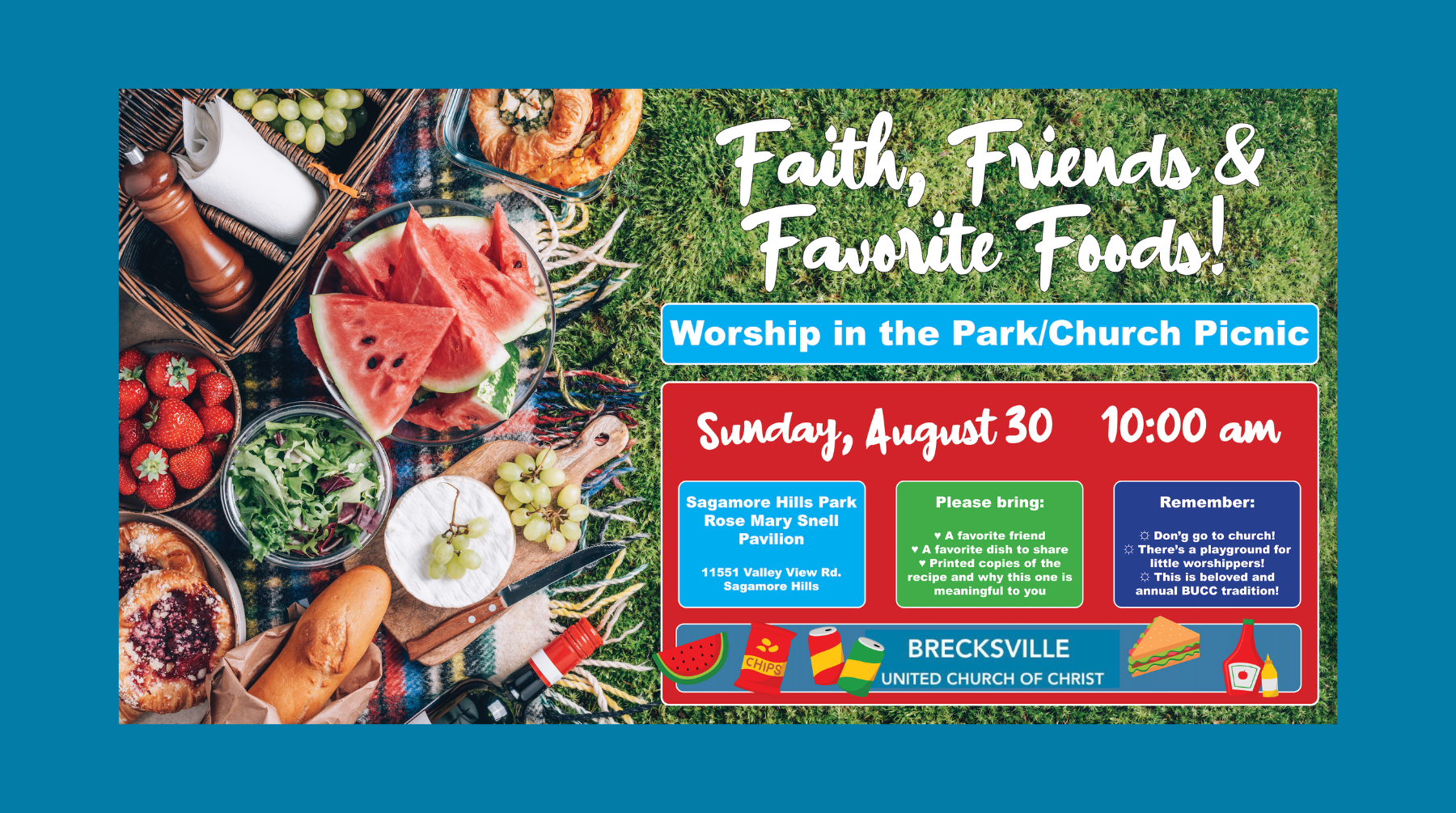 Worship In The Park / Church Picnic – August 30th