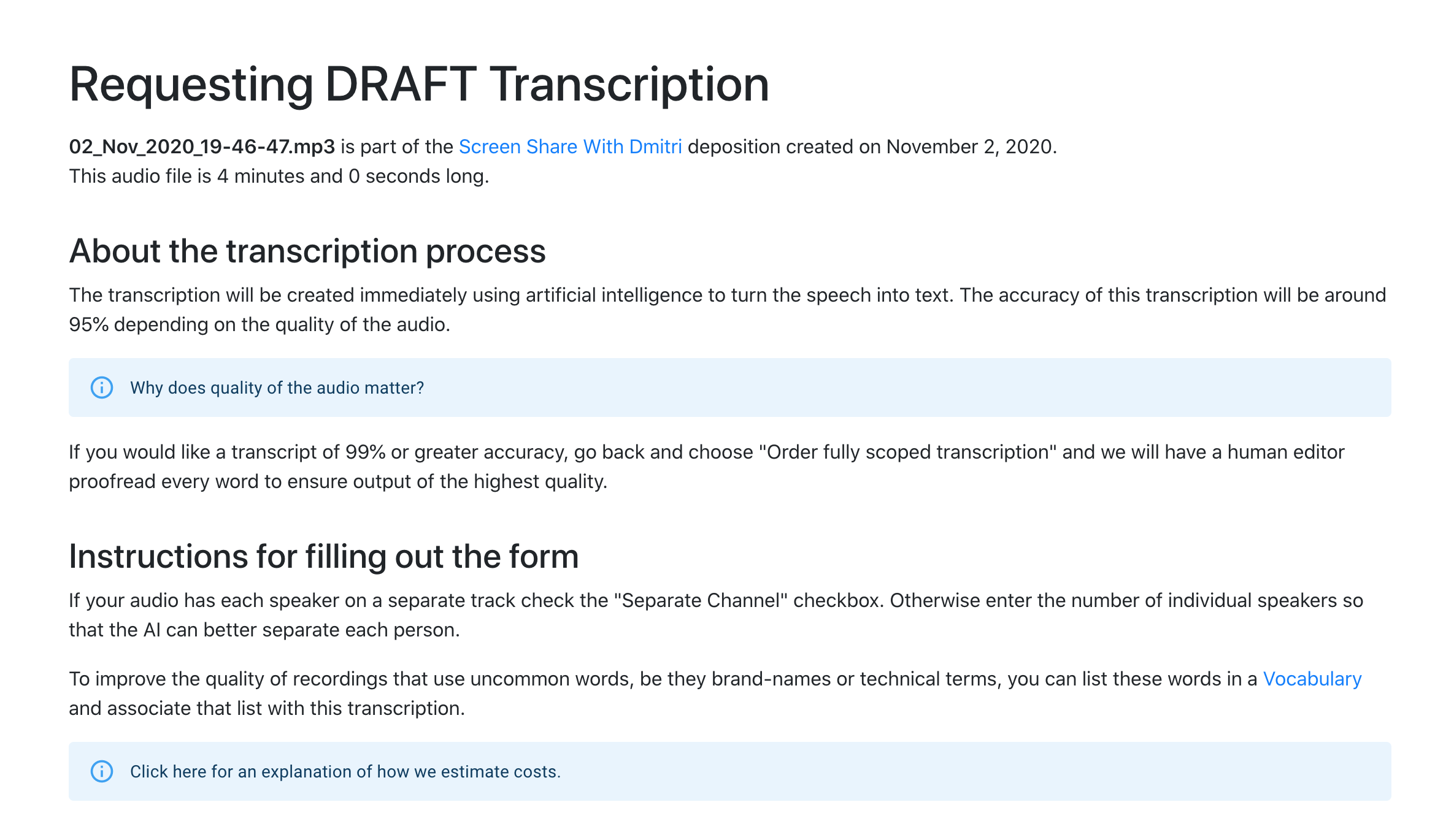 Transcription Information Section