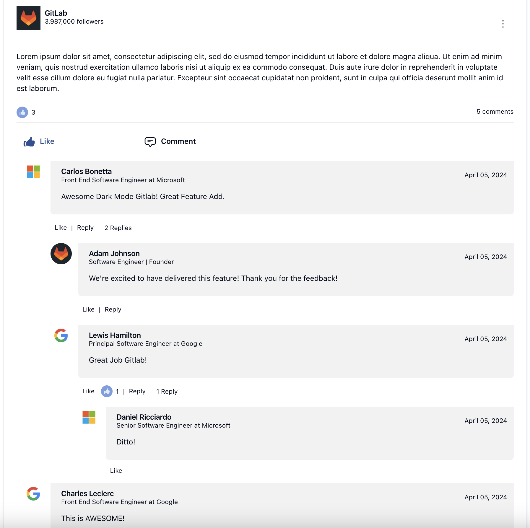 LinkedIn Post with Comments
