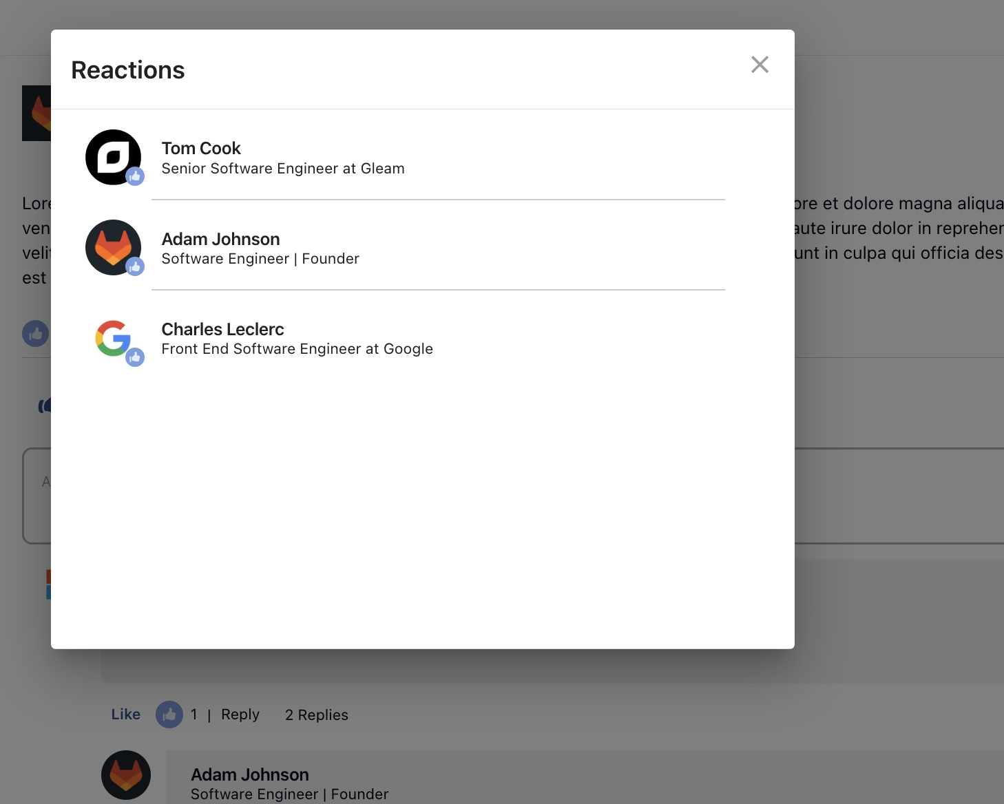 View Reaction Insights Modal