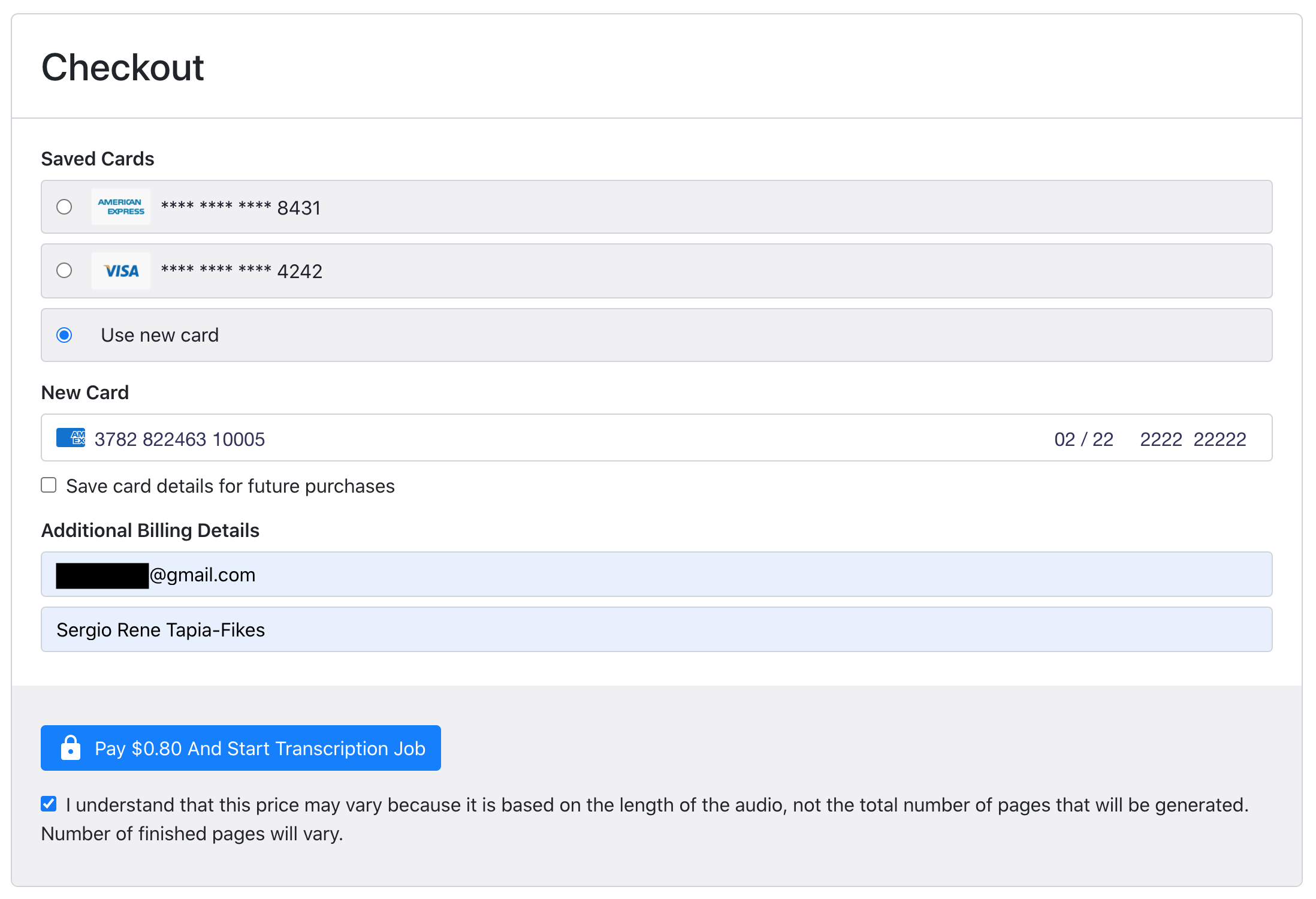 Stripe Checkout Form