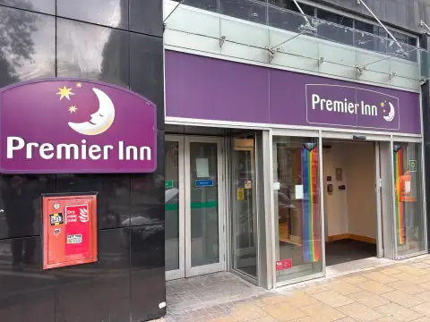 The entrance to the Premier Inn on Waterloo Street.