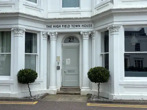 The entrance with a couple of steps to negotiate.