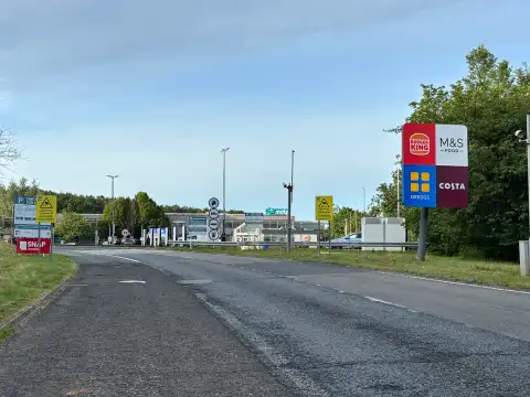 Entering the service station M5 southbound, the hotel is towards the lorry park and around to the left.