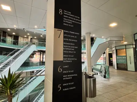 The hotel is on one of the upper floors which are accessible via lifts.