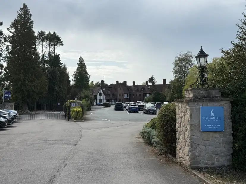 Hogarths Stone Manor Hotel exterior, large mock-Tudor manor house with grand forecourt and countryside views, Kidderminster, Worcestershire
