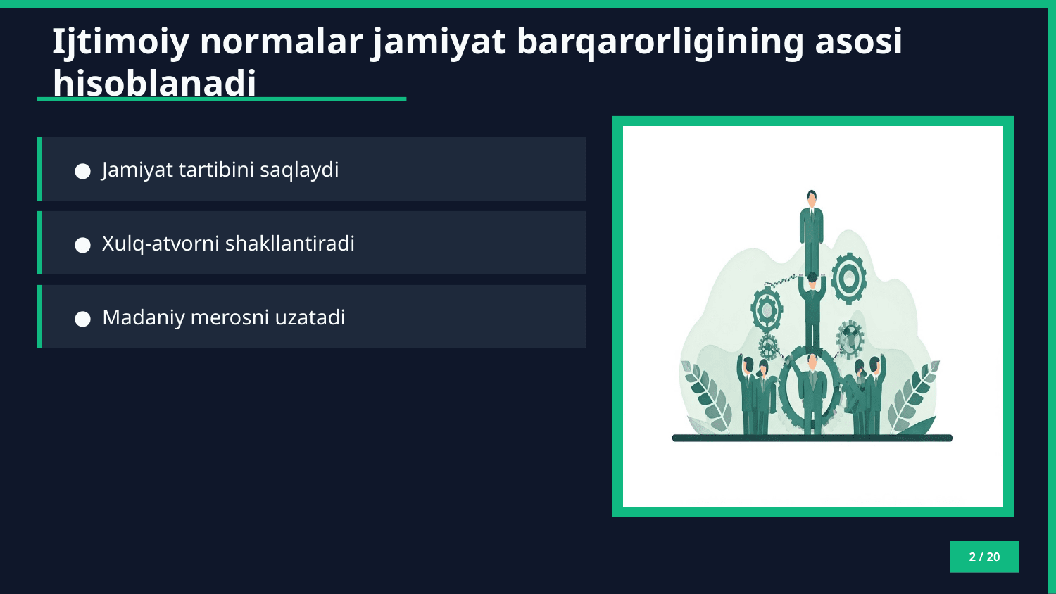 Ijtimoiy normalar tizimi: urf-odat, diniy, axloqiy normalar va boshqa ijtimoiy normalar — Slayd 2
