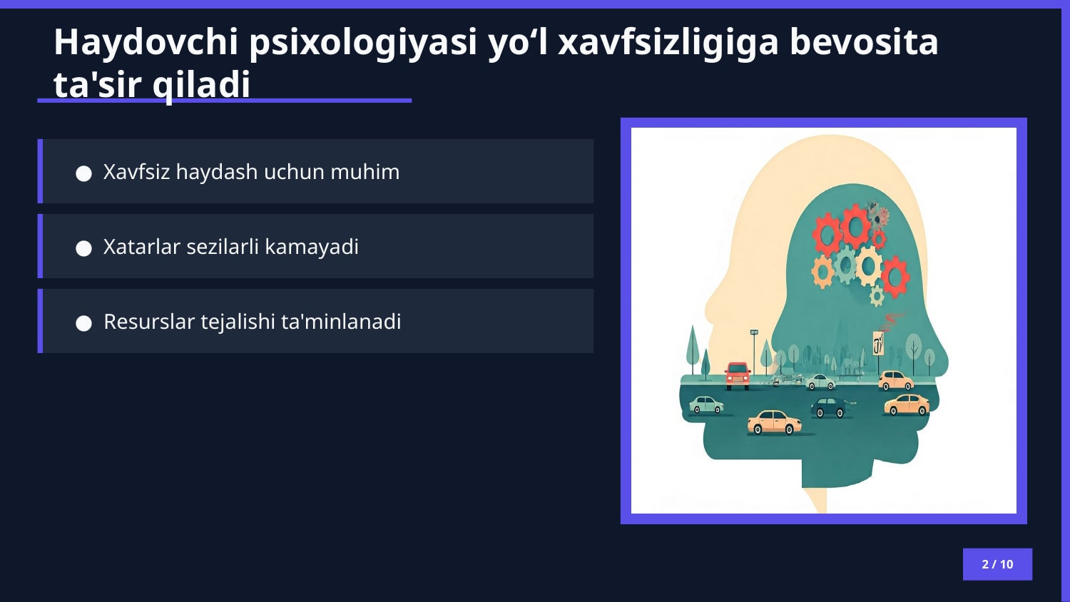 Haydovchi shaxsini oʻrganishda Ayzensk soʻrovnomasining ahamiyati — Slayd 2