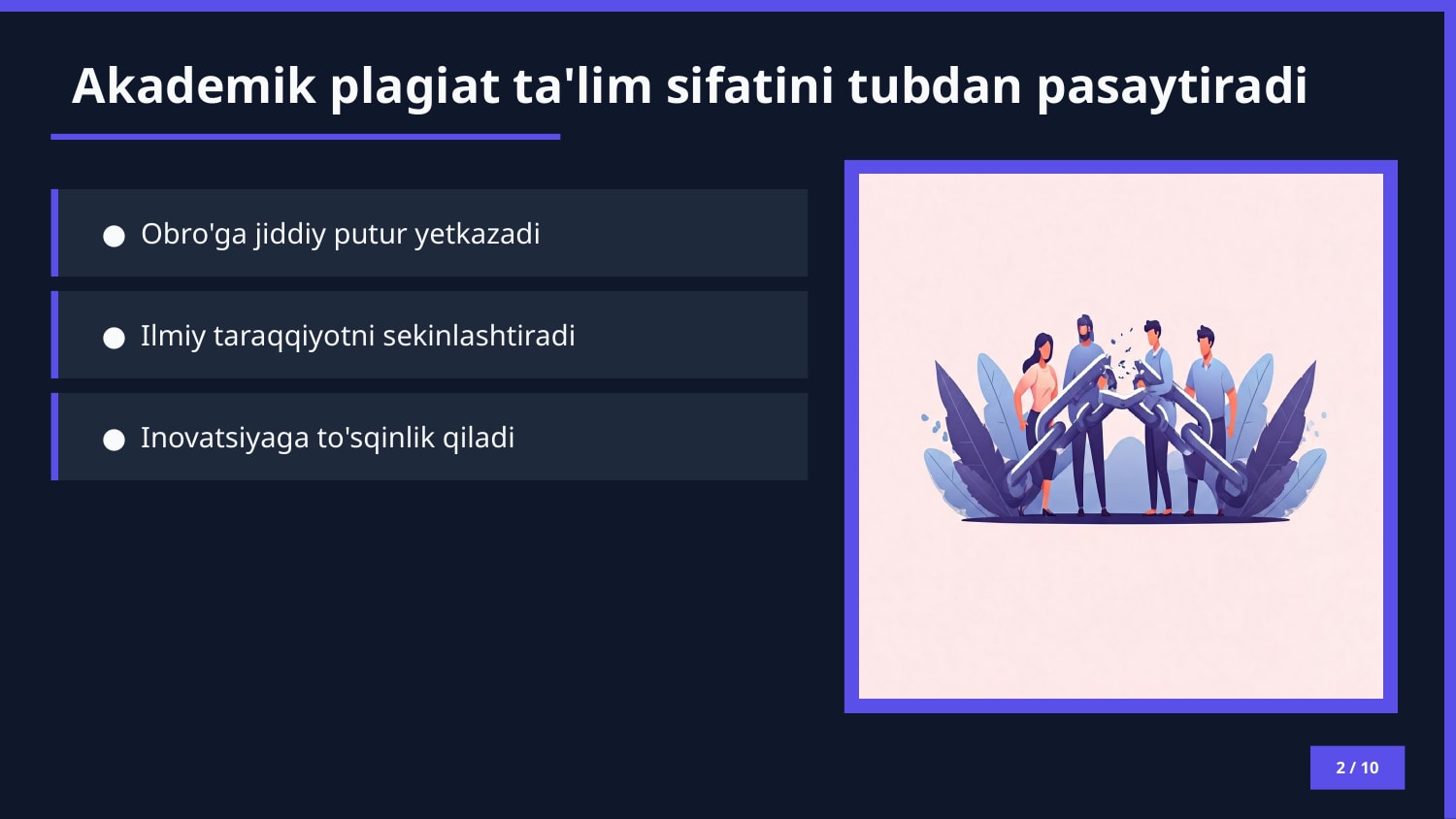 Plagiat haqida tushuncha va unga yo’l qo’ymaslik — Slayd 2