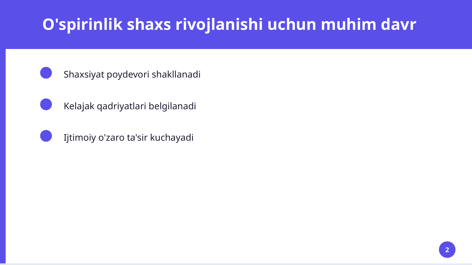 o'spirinlik davrida psixologik rivojlanish xususiyatlari — Slayd 2