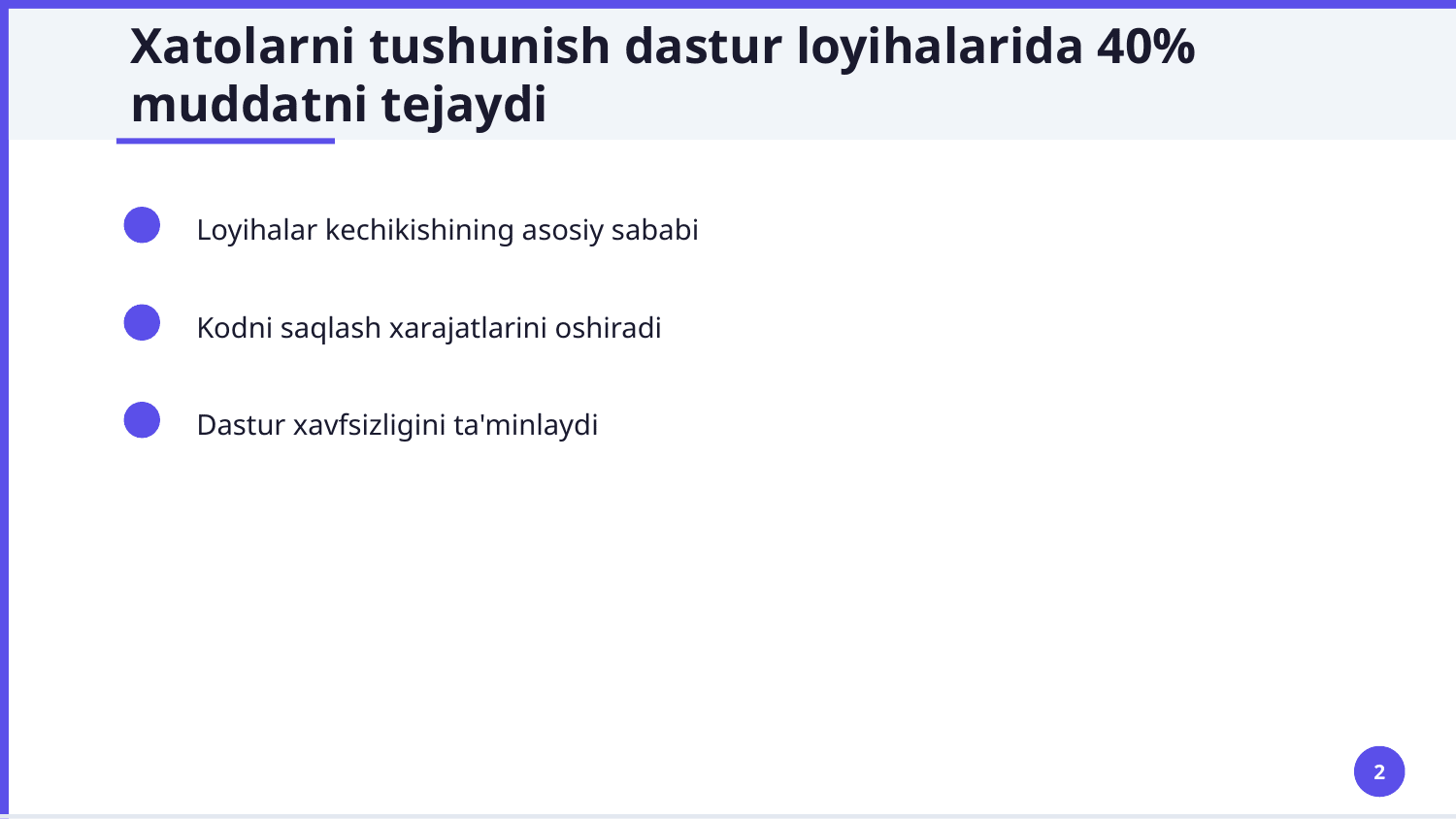 Obyektga yo’naltirilgan dasturlash tilidagi xatoliklar va ularning turlari. — Slayd 2