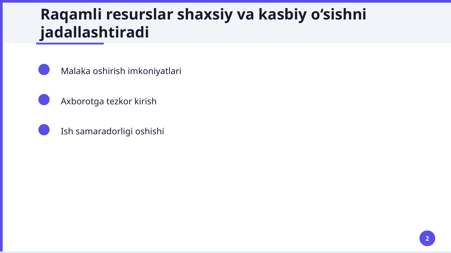 Mavzu: Raqamli resurslarning kasbiy faoliyatdagi oʻrni va ahamiyati. — Slayd 2