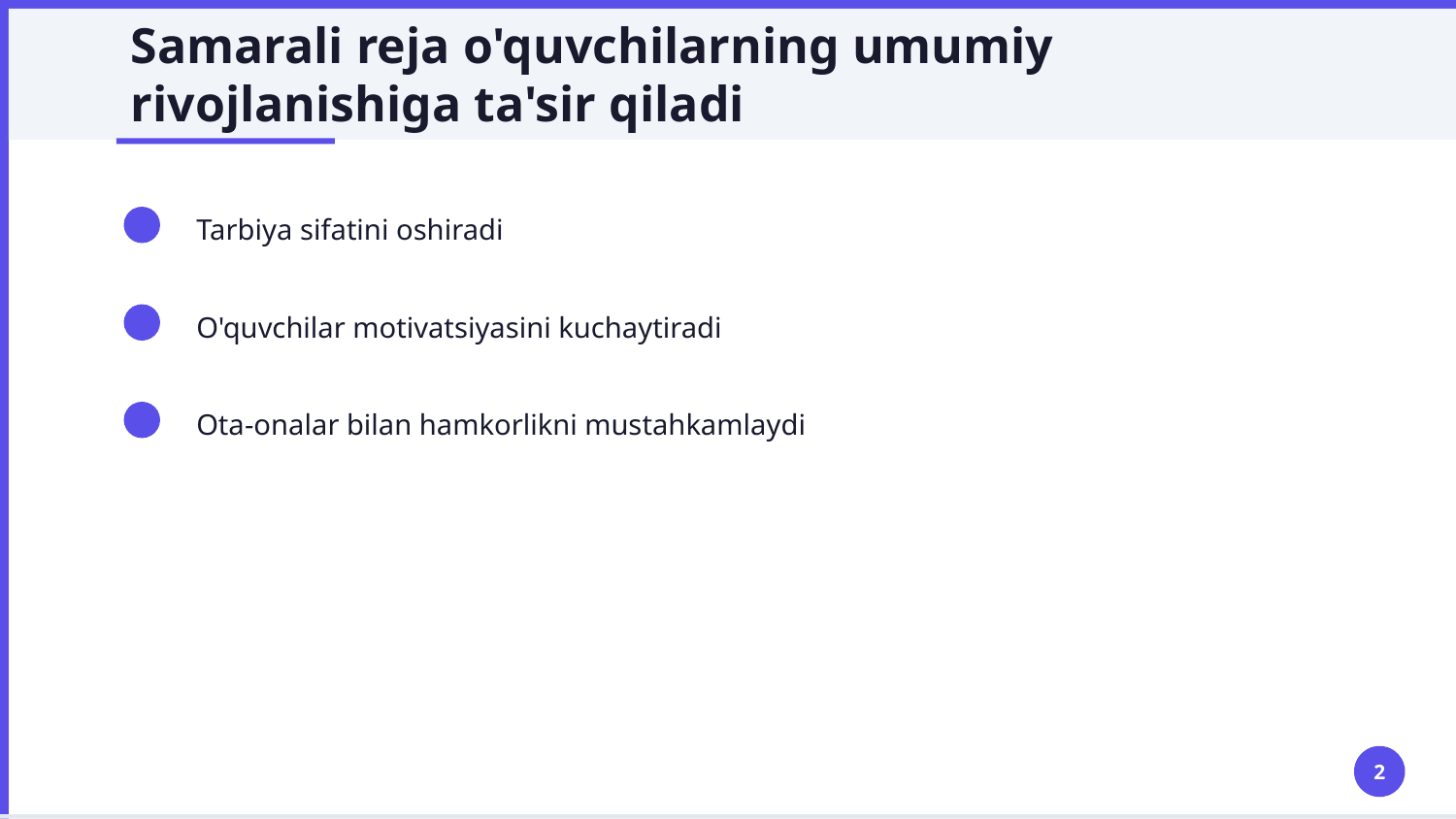 Sinf rahbarining namunaviy yillik ish rejasini tuzish metodikasi — Slayd 2