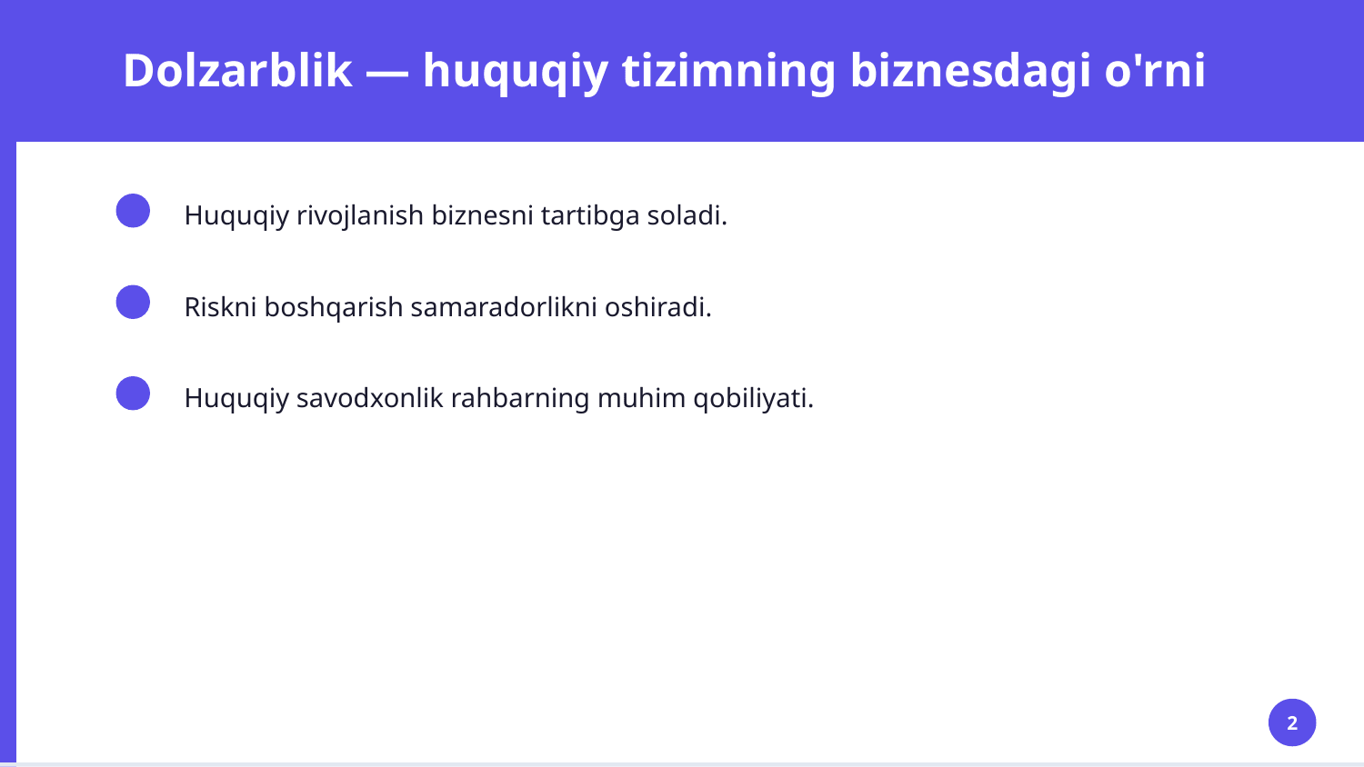 Zamonaviy menejmentning huquqiy usullari — Slayd 2
