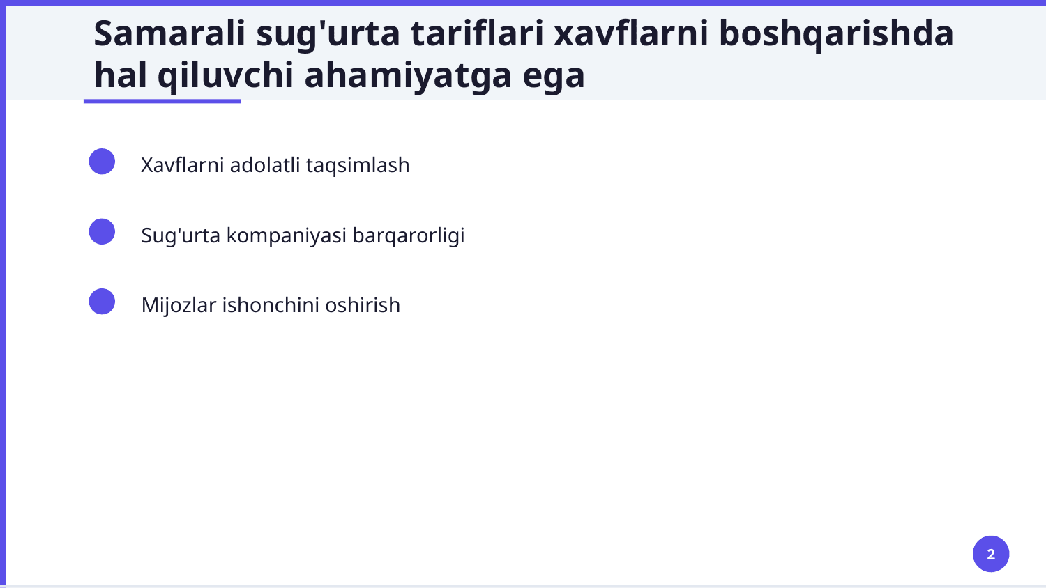 Sugurta tarifi va uni qollash usullari — Slayd 2