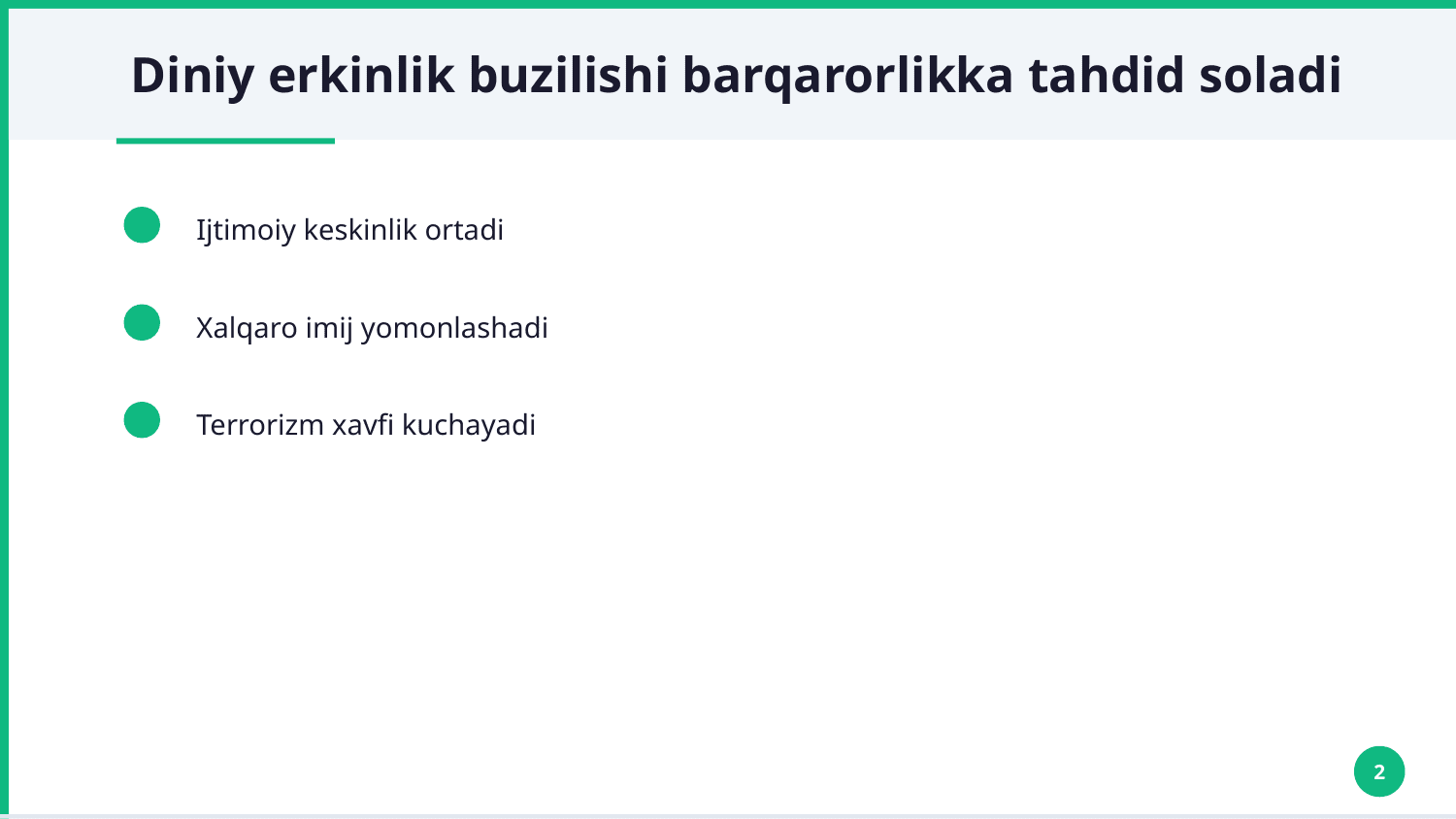 Vijdon erkinligi va diniy tashkilotlar to'g'risidagi qonun hujjatlarini buzish. — Slayd 2